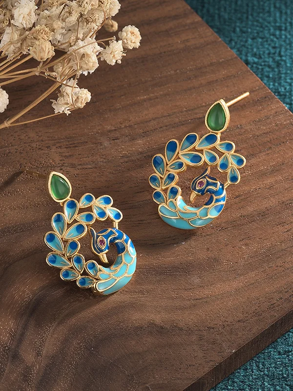 Vintage Cloisonne Peacock Round Earrings 70s 80s Vtg french Jewelry | eBay